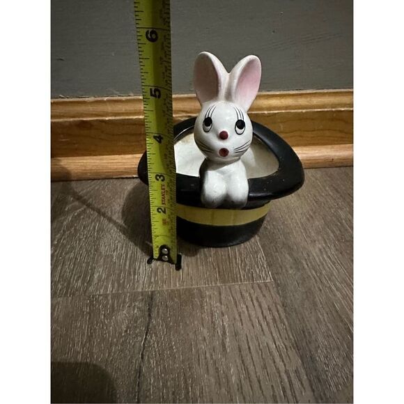 Vintage Bunny Rabbit in Magicians Top Hat Planter Ceramic Numbered 5.5”x4.9” MCM - Picture 14 of 15
